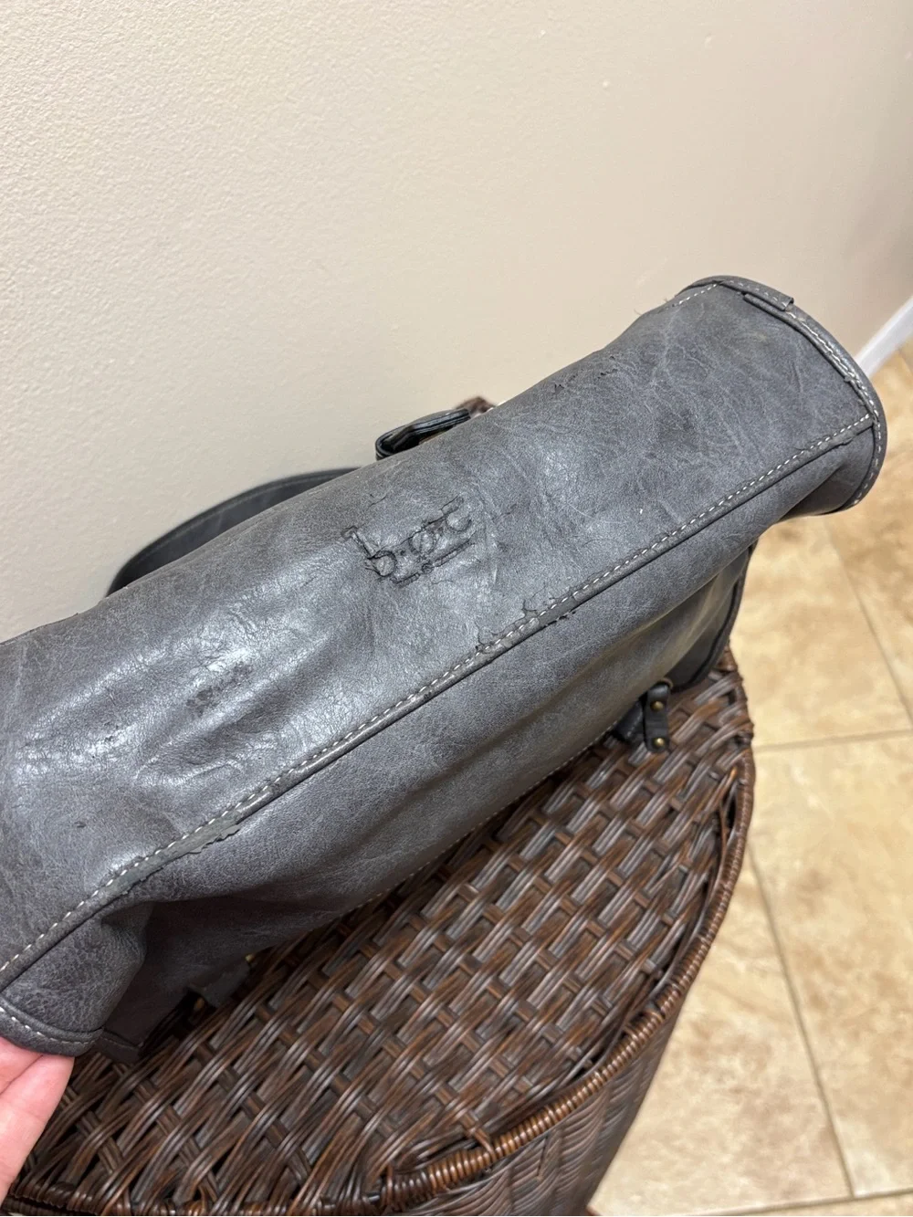 b.o.c. Gray Faux Leather Shoulder Bag with Front Zip Pocket